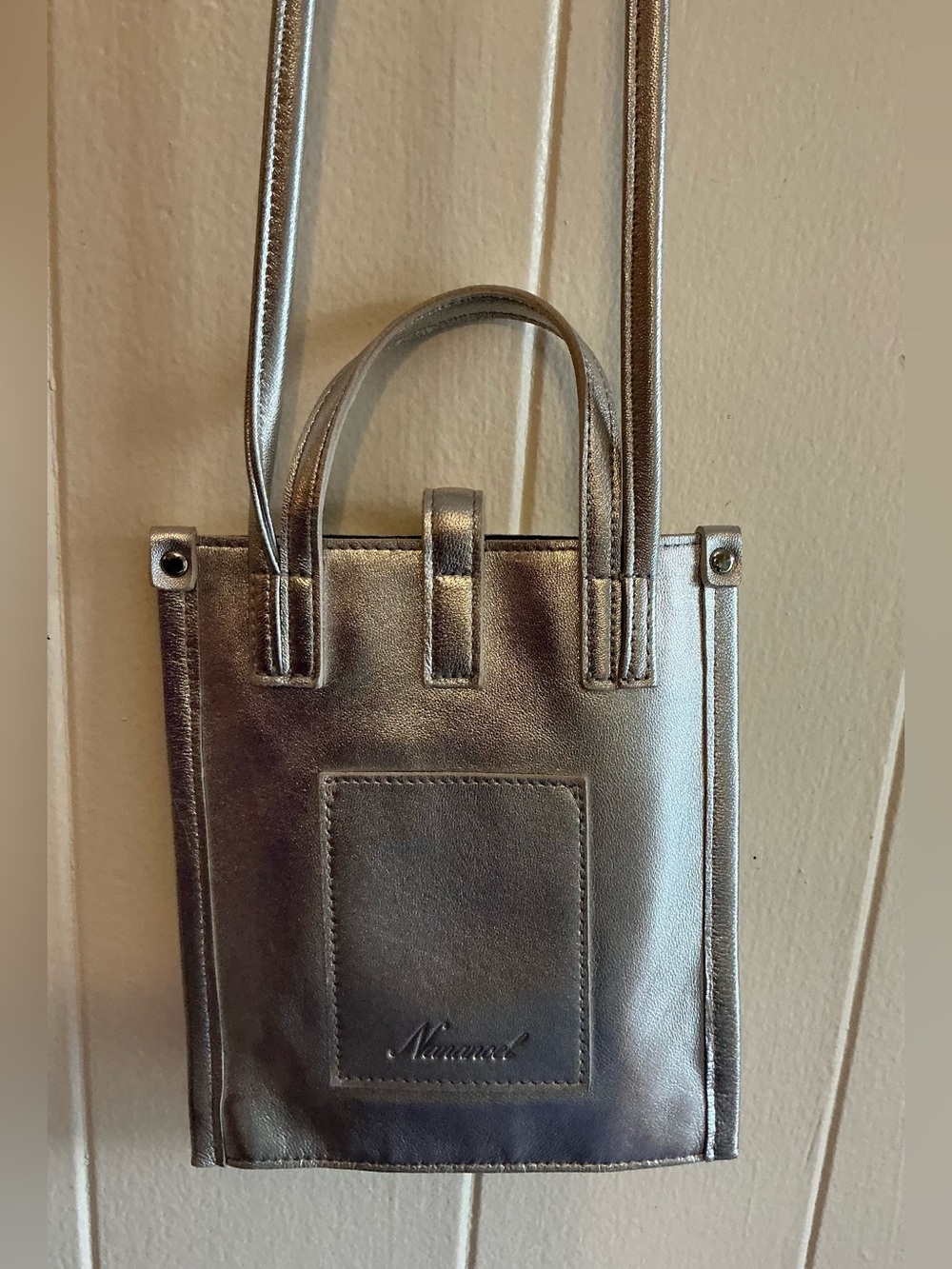 A Rare Nananoel Japanese Brand Metallic Silver Faux Leather Crossbody Handbag
